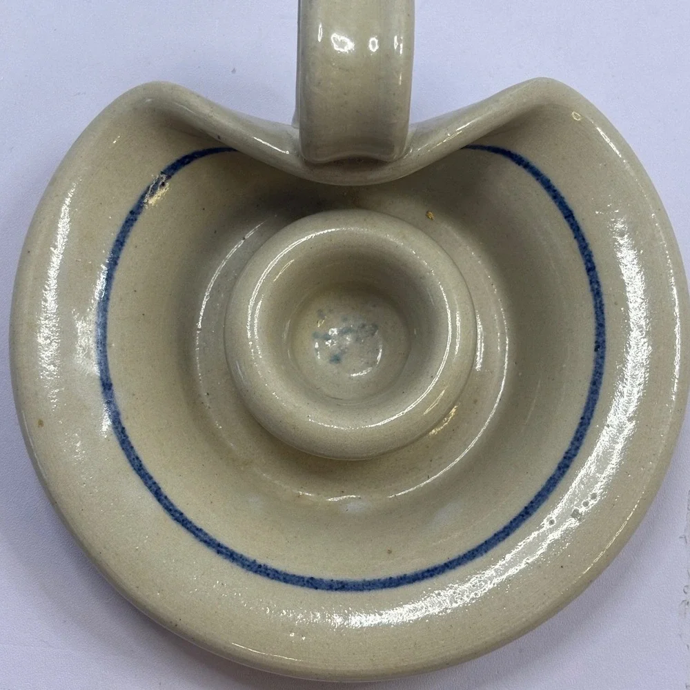 M Swayne Signed‎ Studio Pottery Stoneware Chamberstick Candle Holder Blue Ring